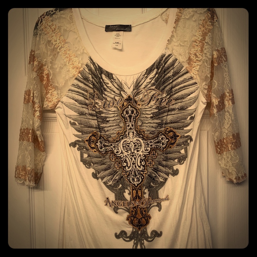Angels & Diamonds Bling & Lace LS Tee